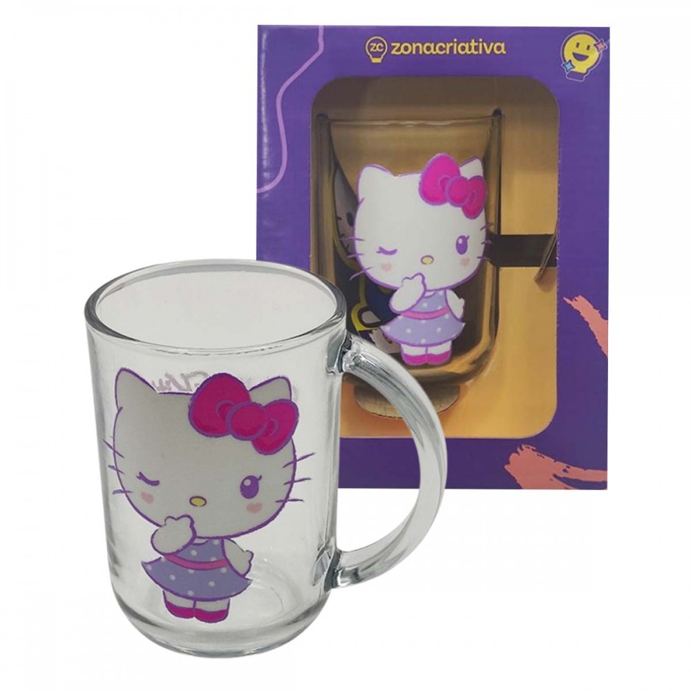 CANECA VERONA MODELO HELLO KITTY  300ML EM VIDRO REF: 10026536