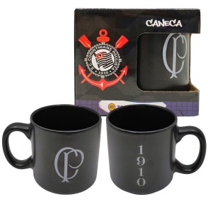CANECA MINI 100ML CORINTHIANS BLACK DE CERÂMICA REF: 10026625 CANECA MINI 100ML CORINTHIANS BLACK DE CERÂMICA REF: 10026625