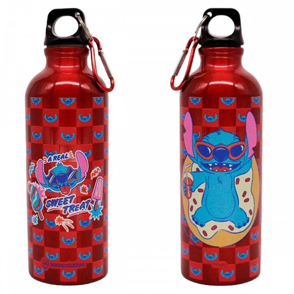 GARRAFA 500ML COM MOSQUETÃO MODELO STITCH EM ALUMÍNIO REF: 10073756 GARRAFA 500ML COM MOSQUETÃO MODELO STITCH EM ALUMÍNIO REF: 10073756
