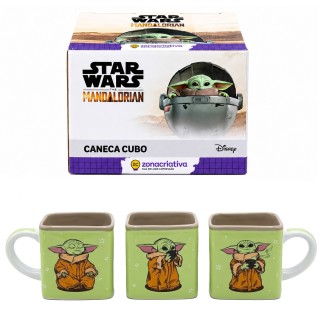 CANECA CUBO DE CERÂMICA 300ML MODELO BABY YODA FORCA NO CAFÉ REF: 10026845