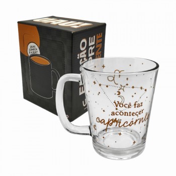 CANECA SIGNOS MODELO CAPRICÓRNIO EM VIDRO 300ML  REF: 37915