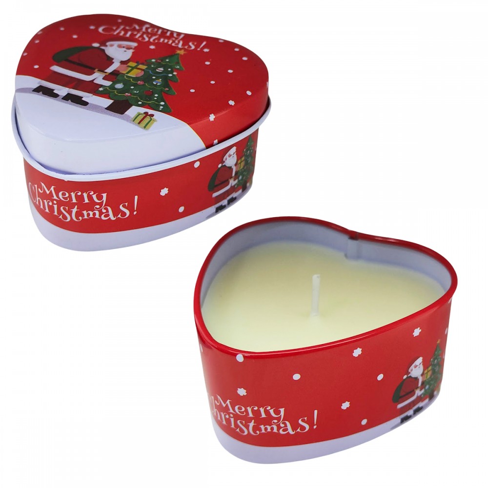 VELA AROMÁTICA DE NATAL CORAÇÃO DE CERA E LATA DE METAL REF: DT2765
