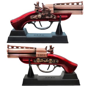 ISQUEIRO MAÇARICO DECORATIVO MODELO ARMA DE METAL E SUPORTE DE PLÁSTICO REF: FL1801