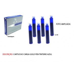 CAIXA C/6 CARTUCHO GOLD PEN COR:AZUL. TAM: 3.5X0.7CM