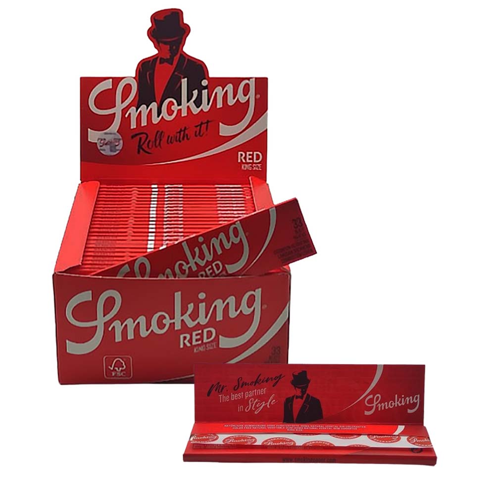 CAIXA DE SEDA SMOKING RED COM 50 UNIDADE E 33 FOLHAS DE PAPEL REF: CI-SMK-041