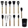 KIT UTENCÍLIOS DE COZINHA COLHERES DE SILICONE CABO EM MEDEIRA CONTÉM 12 PEÇAS EM REF: 30234