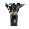 KIT UTENCÍLIOS DE COZINHA COLHERES DE SILICONE CABO EM MEDEIRA CONTÉM 12 PEÇAS EM REF: 30234