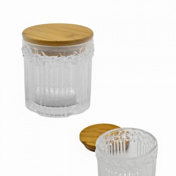 POTE DECORATIVO DE VIDRO COM TAMPA EM BAMBU 260ML REF: F222517