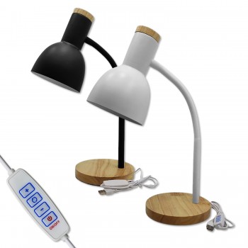 LUMINÁRIA DECORATIVA DE MESA COM CABO UBS LED COM BASE DE  MADEIRA E METAL REF: APB07T