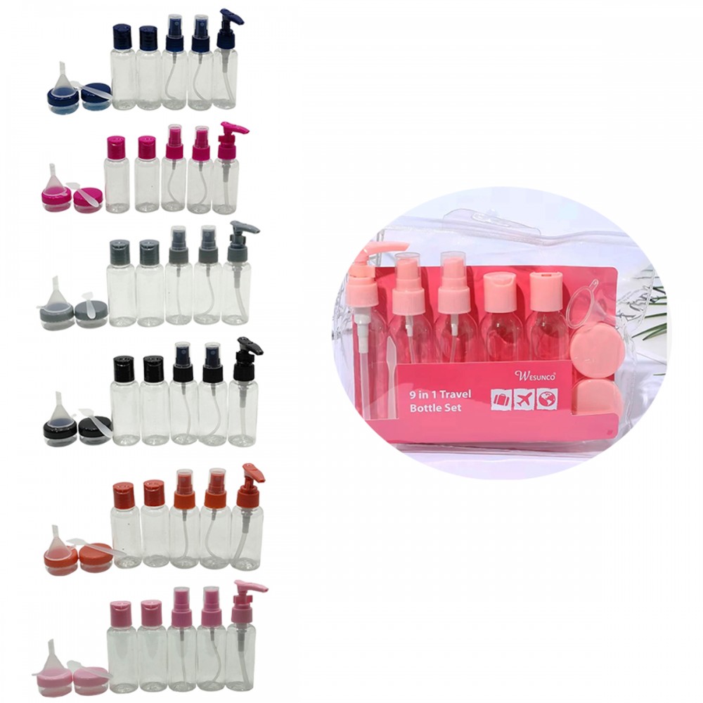 KIT DE FRASCOS PARA VIAGEM CONJUNTO DE 9 PEÇAS EM PLÁSTICO 50ML REF: DT1294F KIT DE FRASCOS PARA VIAGEM CONJUNTO DE 9 PEÇAS EM PLÁSTICO 50ML REF: DT1294F