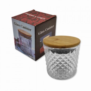 POTE DECORATIVO DE VIDRO COM TAMPA EM BAMBU 240ML REF: FR222518