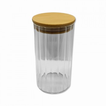 POTE DE VIDRO COM TAMPA EM BAMBU 560ML REF: MAZS815