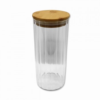 POTE DE VIDRO COM TAMPA EM BAMBU 700ML REF: MAZS818