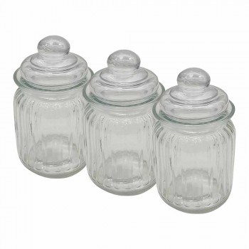 CONJUNTO DE 3 POTES COM TAMPA DE VIDRO 280ML REF: POTE-099