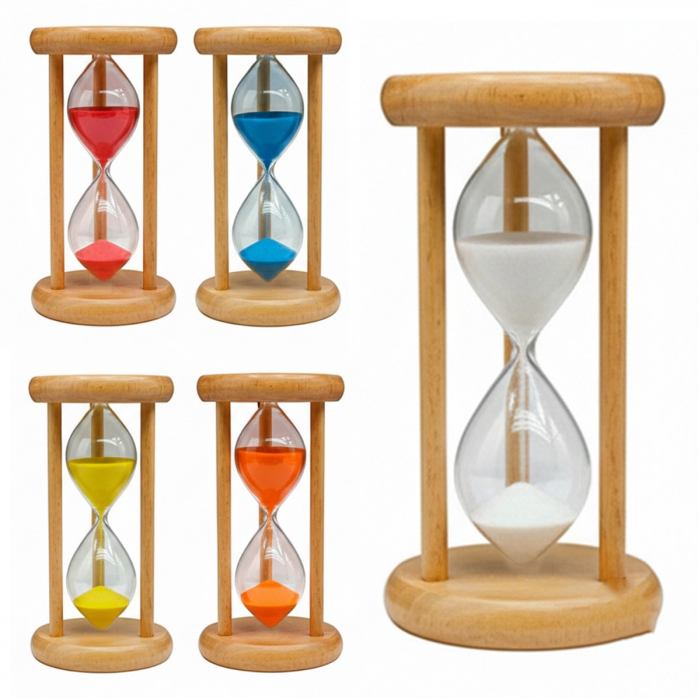 AMPULHETA DE VIDRO COM BASE DE MADEIRA REF: R01