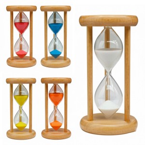 AMPULHETA DE VIDRO COM BASE DE MADEIRA REF: R01