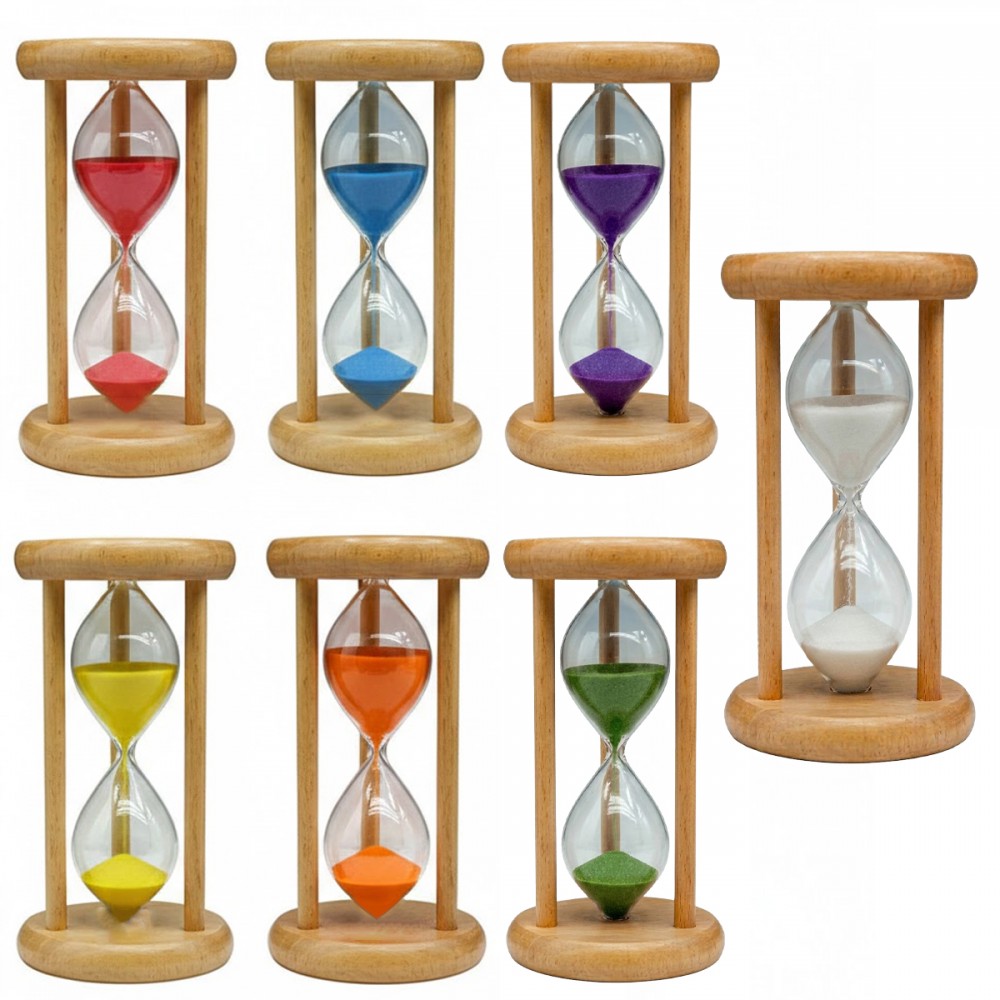 AMPULHETA DE VIDRO COM BASE DE MADEIRA REF: R01