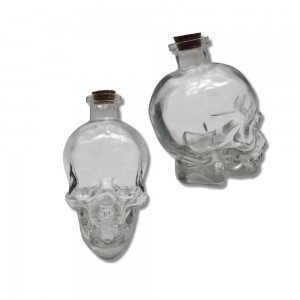 GARRAFA DE VIDRO MODELO CAVEIRA COM TAMPA DE ROLHA 450ML REF: RL-450